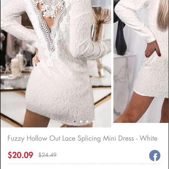 🔥FairySeason.com Fuzzy White Sweater Dress with Lace Detail - Picture 2 of 11